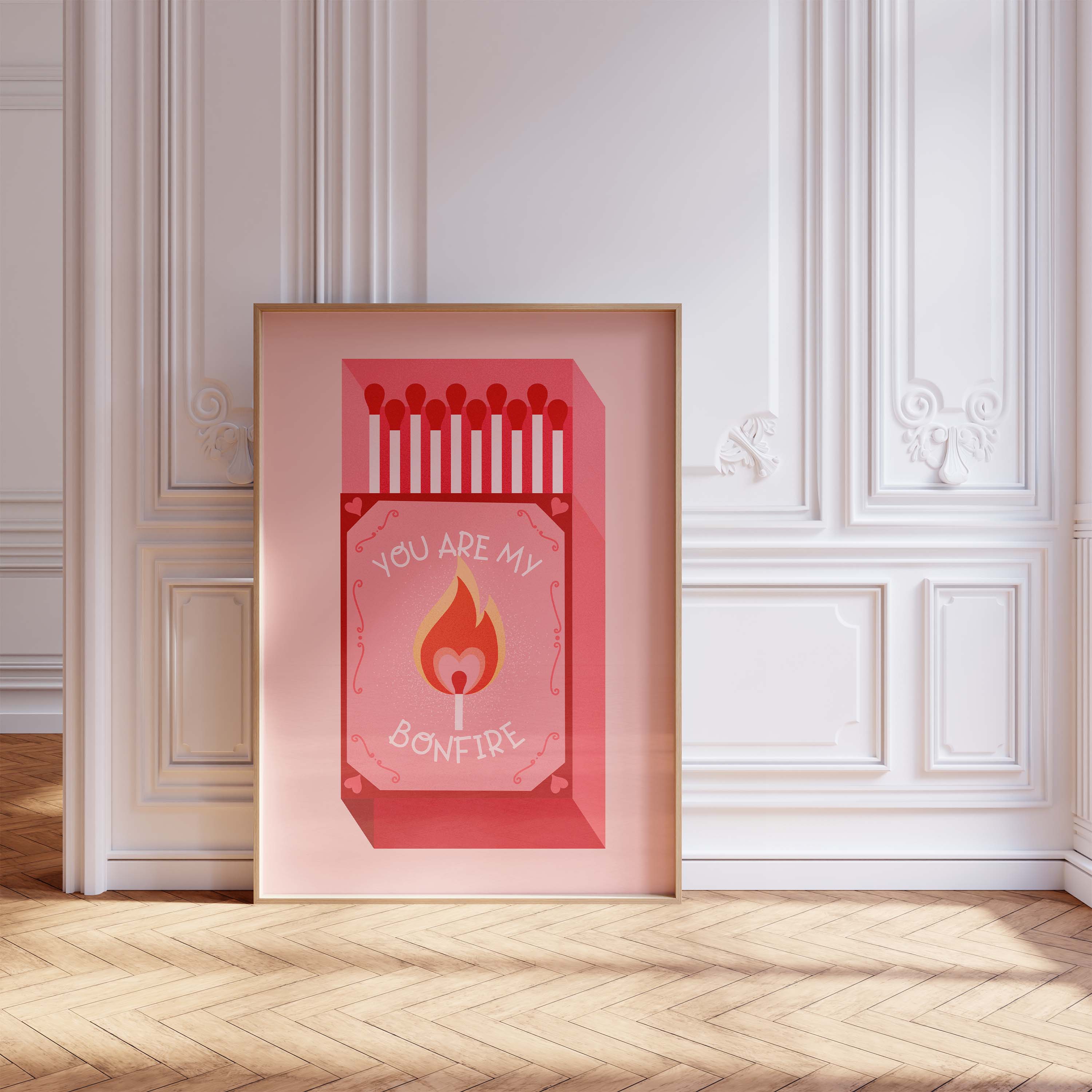 Streichholz Poster · You Are My Bonfire · Liebe Illustration · Vintage Ästhetik · Rotes Design · Print ohne Rahmen