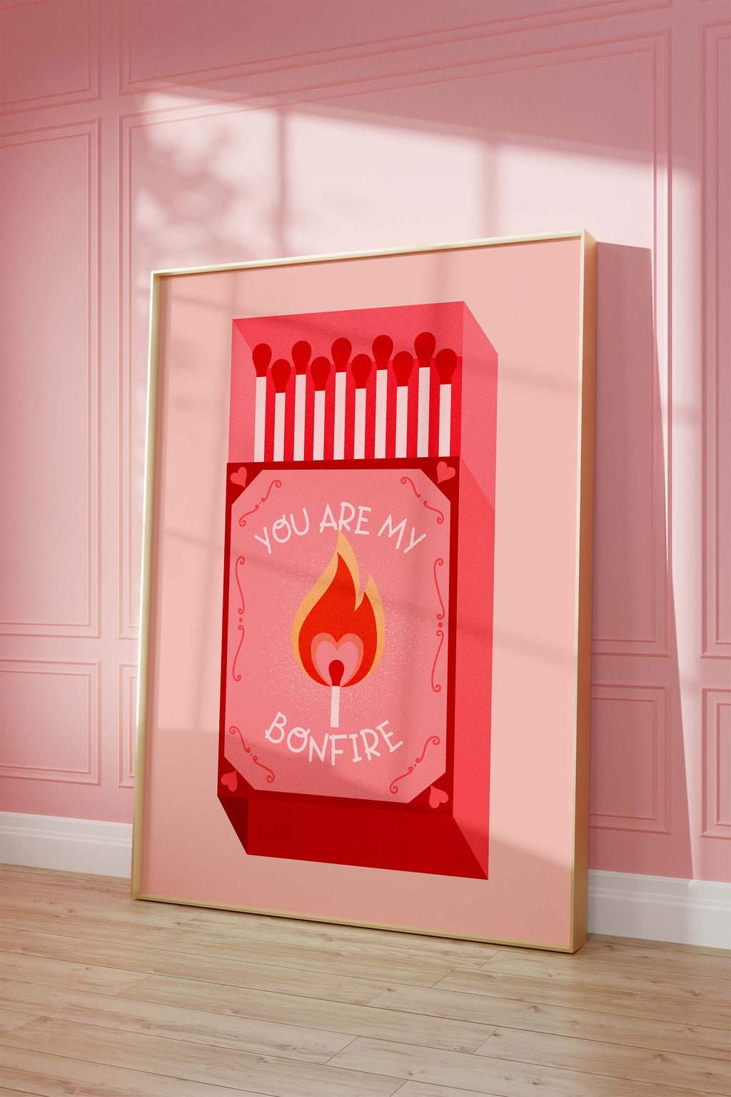 Streichholz Poster · You Are My Bonfire · Liebe Illustration · Vintage Ästhetik · Rotes Design · Print ohne Rahmen