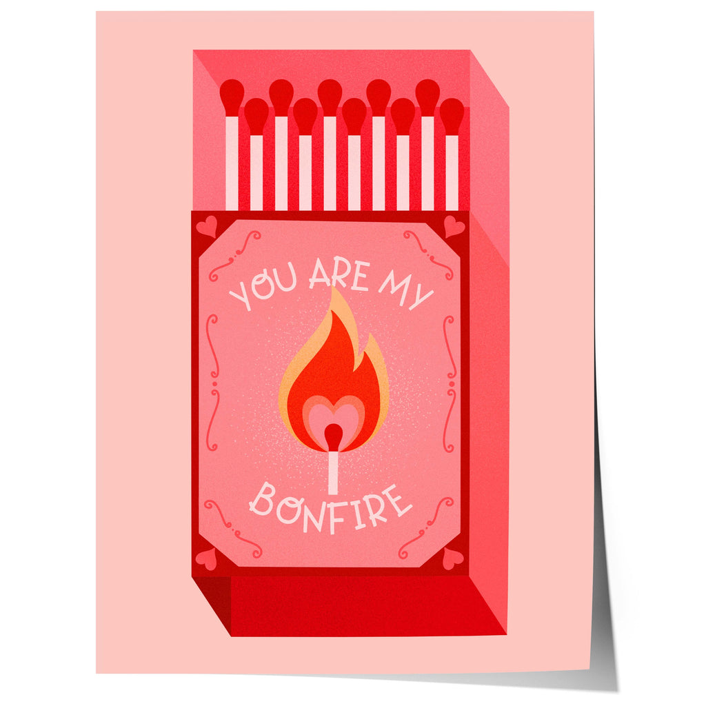 Streichholz Poster · You Are My Bonfire · Liebe Illustration · Vintage Ästhetik · Rotes Design · Print ohne Rahmen