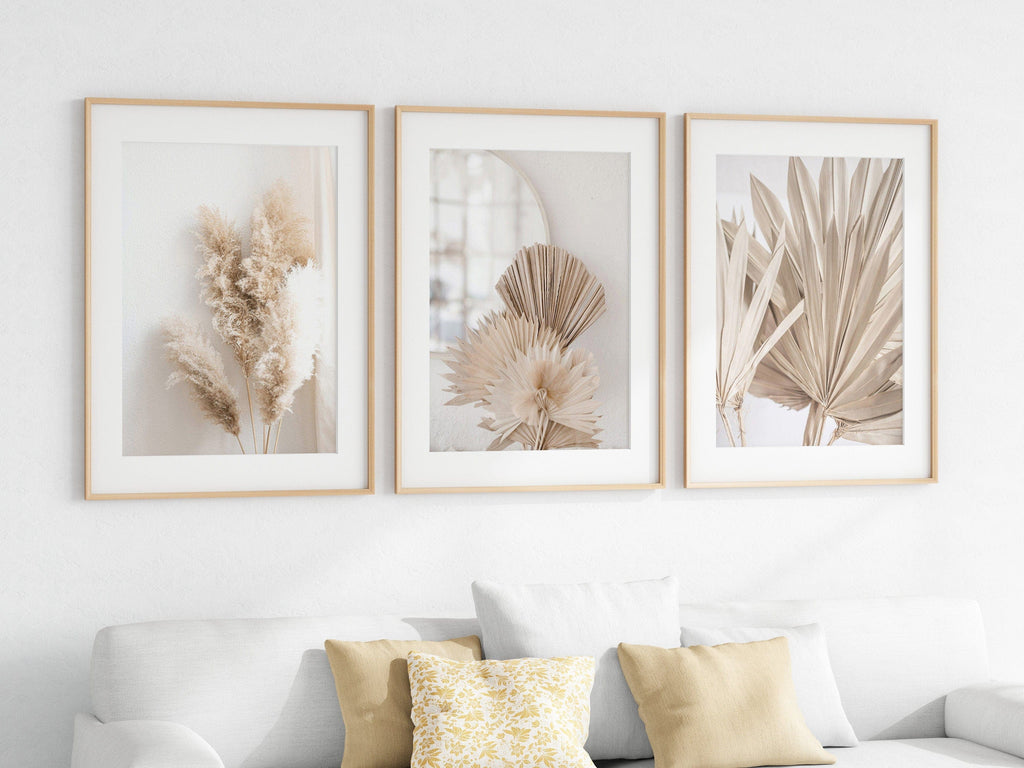 Poster Pampasgras Beige Spiegel  · Wandbilder Wohnzimmer & Schlafzimmer ·  Deko Print Bilder · ohne Rahmen