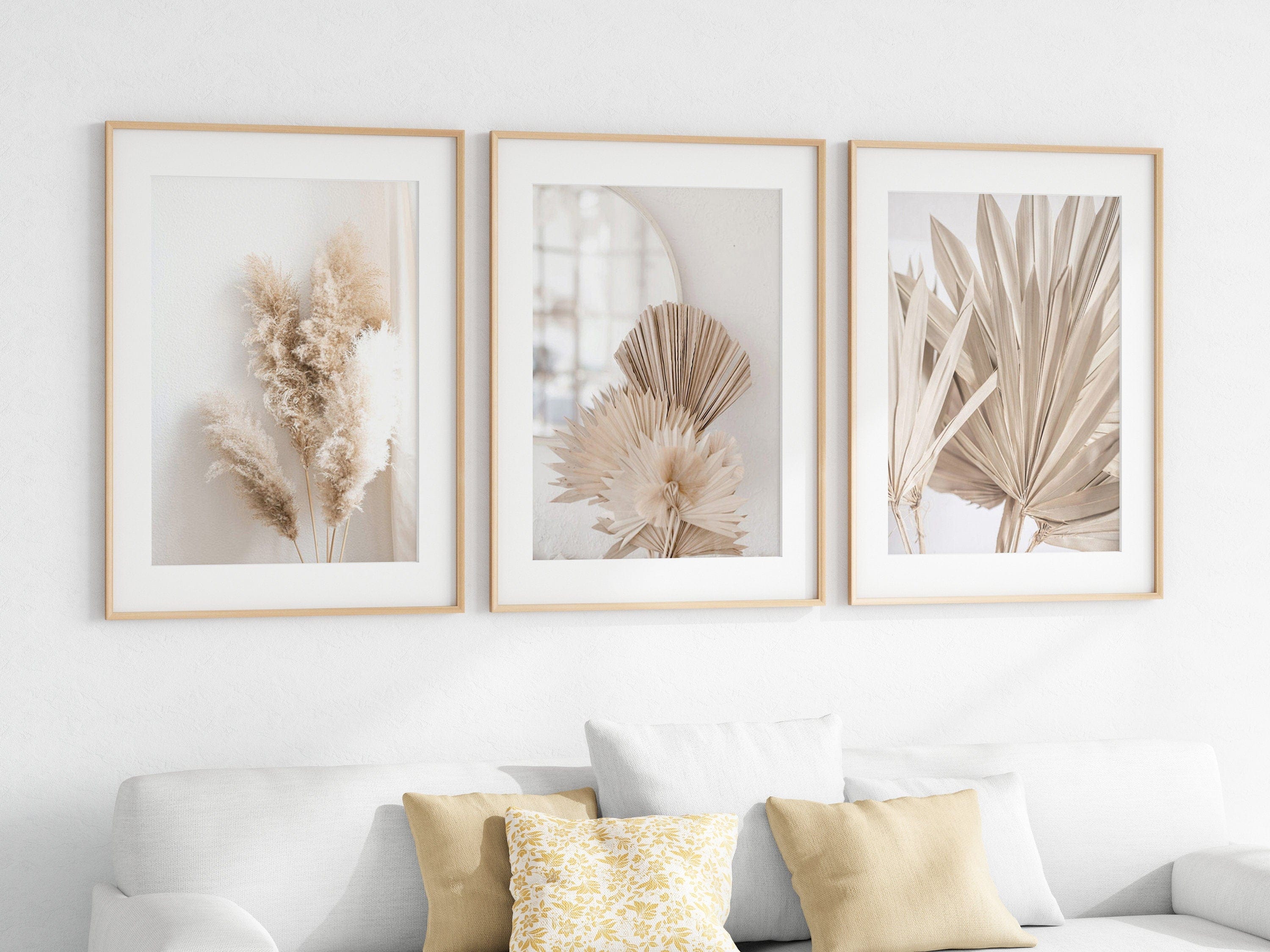 Poster Pampasgras Beige Spiegel  · Wandbilder Wohnzimmer & Schlafzimmer ·  Deko Print Bilder · ohne Rahmen